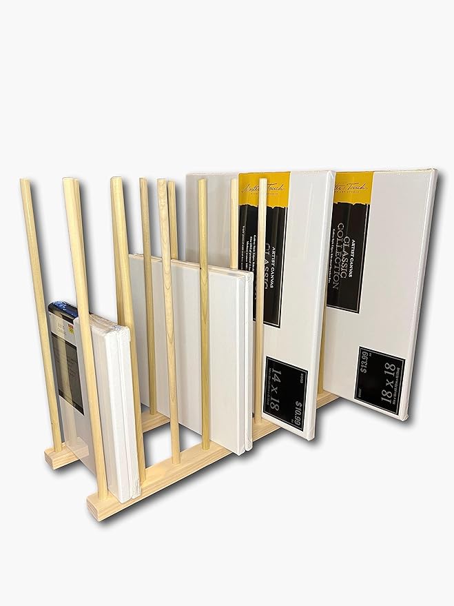 Handmade in USA - Art Storage Rack - Several Sizes Available- Art Canvas Storage (24" x 8" With 18" Tall Dowels)