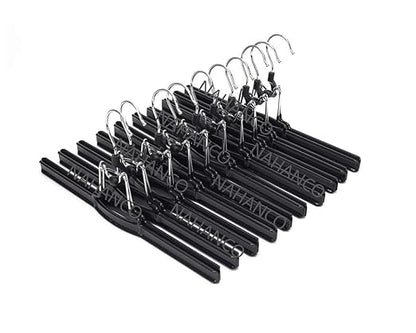 NAHANCO 10” Non Slip Metal Skirt/Pant Hanger with Rubberized Clamp, Black - 12 Pack