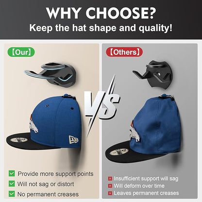 22 Pack Adhesive Hat Hooks for Wall, Removable Hat Rack for Baseball Caps, New Upgrade Wall Hat Holder, Hat Hanger(Black)