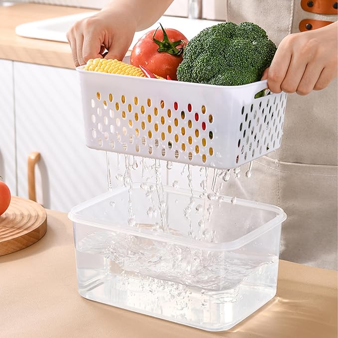 3 PCS Fruit Storage Containers for Fridge Food Berry Storage Container Set with Removable Strainer Lid Berries Container for Fridge BPA-Free Plastic Crisper for Long-Term Freshness