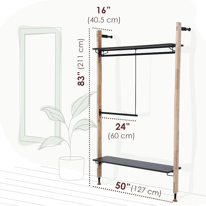 Houseables Industrial Closet System, Wall Closet System, Industrial Pipe Clothing Rack, Wall Mounted Clothes Rack, Open Wardrobe, Clothes Organizer, Floor to Ceiling, For Bedroom, Boutique, 83 x 50 IN