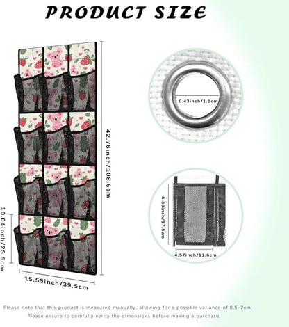 Cute Koala Behind Door Organizer Mesh Fabric Over The Door Shoe Organizer for Closet Strawberry Wall Hanging Storage Easy to Install Shoe Holder Hanger