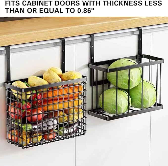 Kitchen Cabinet Door Organizer, 2 Pack Cabinet Door Organizer, Over The Cabinet Door Organizer with Towel Bar & 4 S-Shaped Hooks, Cutting Board Organizer for Cabinet Door, Cabinet Door Basket
