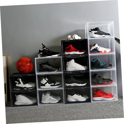 Lurrose Shoe Storage Box with Dustproof Design Stackable Shoe Organizer with Door Buckle Connector Plastic Container for Home Closet
