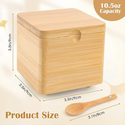 Luxiv Updated Bamboo Salt Cellar with Lid and Spoon, Bamboo Salt Box Wood Spice Box with Magnetic Lid for Pepper Spice Sea Salt Container Jar For Countertop with 4 Bases