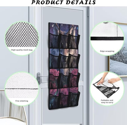 Wolf Door Hanging Shoe Organizer 12 Pockets Behind Door Organizer for Dorm Room Easy to Install Rose Wall Hanging Storage for Office
