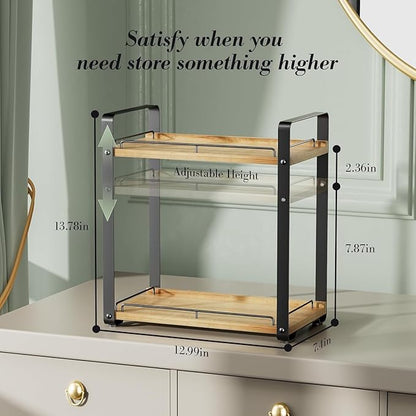 Delamu 2-Tier Bathroom Counter Organizer, Wood Vanity Organizer Countertop for Skincare & Makeup, Multi-Purpose Vanity Bathroom Shelf for Coffee Station Kitchen Storage and Organization