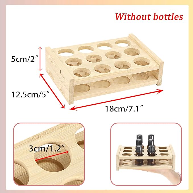 Hipiwe Essential Oils Racks Display Stand 12 Slots Essential Oil Bottle Organizer Tabletop Storage Rack for 15ml 10ml 5ml Bottles Rollerball Lipstick Holder Perfume Nail Polish Shelf