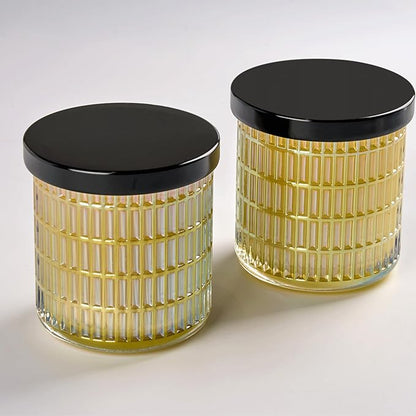 Qtip Holder for Bathroom set of 2, Clear Glass Apothecary Jars with Lids, Bathroom Canisters for Cotton Balls,Swabs,Floss Picks,Hair Ties,Vanity Organizer and Storage,Vintage Decor (Yellow)