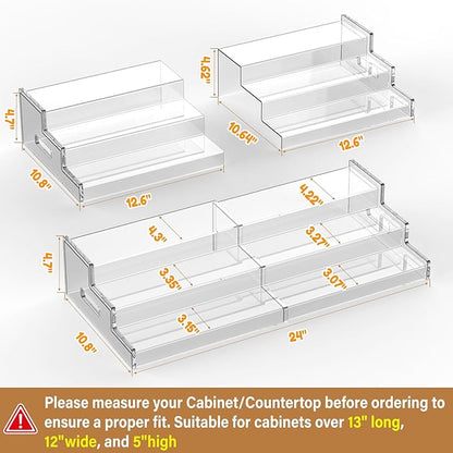 Yecuip Expandable Can Rack Organizer for Pantry, 3-Tier Adjustable Can Storage Holder, Holds Up to 24 Cans, Acrylic Canned Food Organizer for Cabinet, Countertop, Kitchen