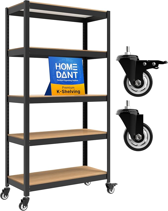 HOMEDANT House 36.2" W 5 Tier Heavy Duty Garage Shelving Adjustable Metal Rack Storage Shelves Standing Shelf Unit Organizers Pantry Closet Office Black 1Pack