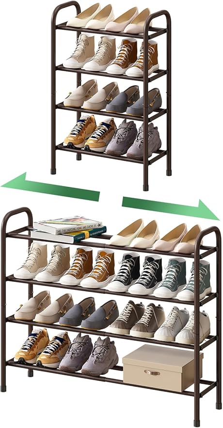 kiplant Metal Shoe Rack, Expandable Metal Shoe Rack for Closet, Entryway & Hallway (Brown, 4-Tier_Long)