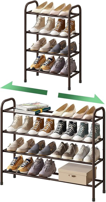 kiplant Metal Shoe Rack, Expandable Metal Shoe Rack for Closet, Entryway & Hallway (Brown, 4-Tier_Long)
