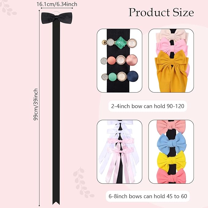 3 PCS Bow Holder for Girls Hair Bows, Ribbon Hair Clip Oraganizer Hair Barrettes Storage for Women,Wall Hanging Alligator Clip Hair Accessories Organizer Bedroom College Dorm Decor (Black-3pcs)