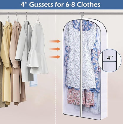 SLEEPING LAMB 50" Clear Garment Bags for Hanging Clothes Storage 4" Gussetes Dress Bags for Closet Storage Coat Cover for Suits, Sweater, Jacket(5 Packs)