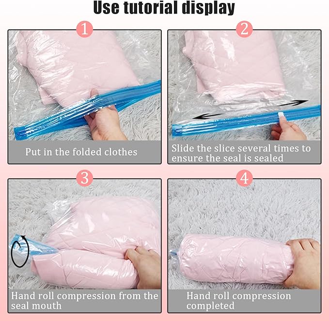 5 Pack Travel Roll up Compression Bag 20 x 28 Inch, Hand-Rolled Packing Vacuum Seal Bags for Travel, Room Saver Vacuum Storage Zipper Bags, Bring Clothes for Luggage Clothing