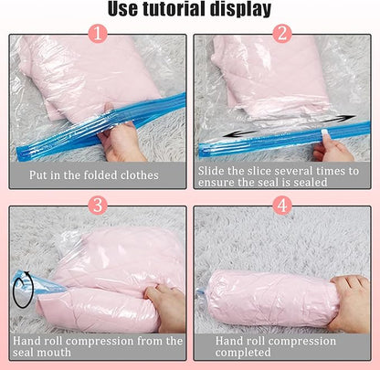 5 Pack Travel Roll up Compression Bag 20 x 28 Inch, Hand-Rolled Packing Vacuum Seal Bags for Travel, Room Saver Vacuum Storage Zipper Bags, Bring Clothes for Luggage Clothing