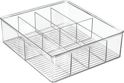 mDesign Plastic Extra Wide Storage Organizer Bin Box for Kitchen, Pantry, Cabinet, Countertop - Tea Bag, Sugar Packet, Coffee Snack, Condiment Holder, 8 Sections - Ligne Collection - Clear
