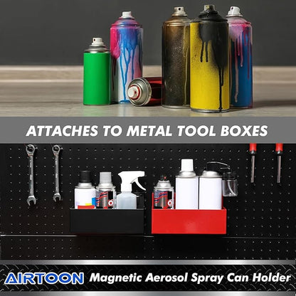 2PCS Magnetic Aerosol Spray Can Holder, Magnetic Bottle Holder for Garage, Workspace and Home, Red and Black