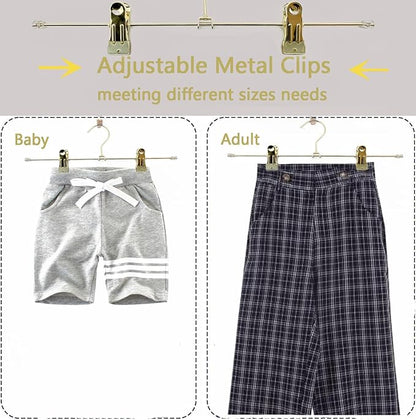 13.8" Gold Metal Wire Clips Hangers with Adjustable Clips - 30 Pack Pants Hangers with Clips Metal Perfect for Pants Trouser Underwear Bottom Clothes Heavy Duty Space Saving Closet Organization