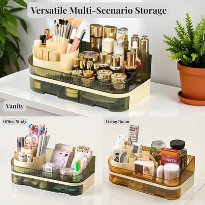Makeup Organizer with Dual Drawers - Large Capacity Countertop Cosmetic Storage for Skincare Vanity Bathroom