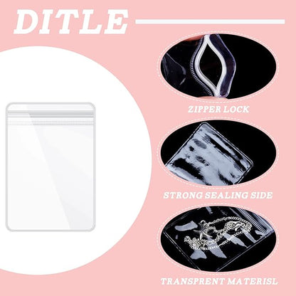 Spakon 160 Pcs Clear PVC Jewelry Bags 5 Sizes Plastic Transparent Zipper Jewelry Bag Anti Tarnish Plastic Small Storage Bags for Holding Rings Earrings
