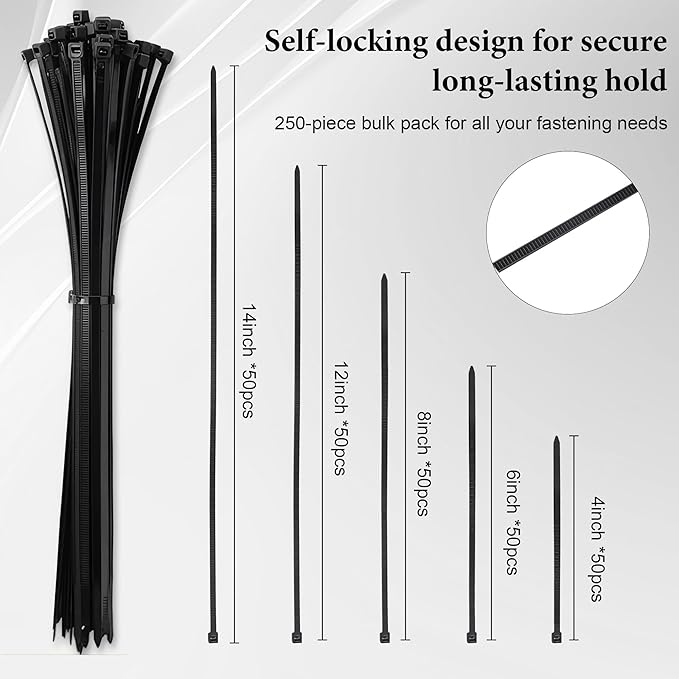 Cable Tie Holder with Cutter Pliers & 250 Zip Ties Wall Mount Zip Tie Storage Rack Organizer for Garage Tool Rooms Workshop