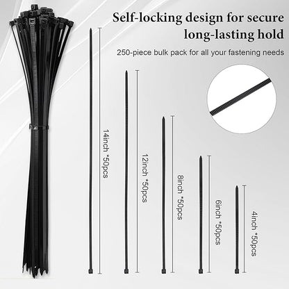 Cable Tie Holder with Cutter Pliers & 250 Zip Ties Wall Mount Zip Tie Storage Rack Organizer for Garage Tool Rooms Workshop