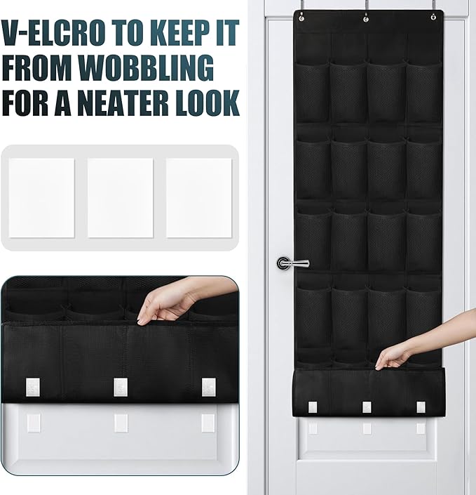 24 Large Pockets Upgraded Over the Door Shoe Organizer, Enhanced Hanging Solution Holder Closets, Shoe Cabinets for Everyone