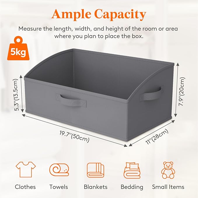 Lifewit Trapezoid Closet Storage Bins for Shelf, 6 Packs Non-woven Closet Organizer Baskets with Handles, Foldable Clothes Containers Boxes for Clothing, Book, Purse, 23L, Extra Large, Gray