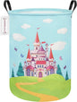 QUEENLALA Large Storage Basket,Laundry Hamper/Bathroom/Home Decor/Collapsible Round Storage Bin,Boys and Girls Hamper/Boxes/Clothing(Round-Forest Castle)