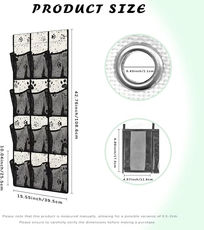 Dog Paw Over the Door Shoe Organizer 12 Large Mesh Pockets Shoe Rack for Door Sturdy Oxford Hanger Storage Holder for Dorm Bedroom