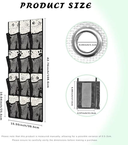 Dog Paw Over the Door Shoe Organizer 12 Large Mesh Pockets Shoe Rack for Door Sturdy Oxford Hanger Storage Holder for Dorm Bedroom
