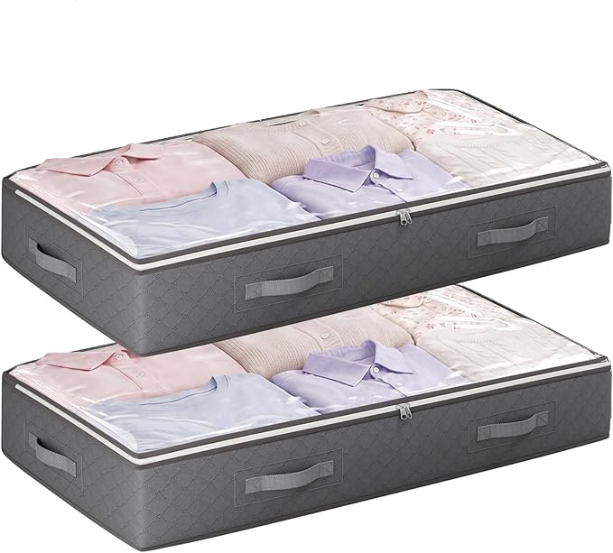 90L Under Bed Storage Containers, Underbed Toy Organizers and Clothing Storage Bags, Closet Storage Bins with Clear Lids for Bed Sheets Blanket Clothes Comforter Bedding Bedroom Dorm, 2 Pack