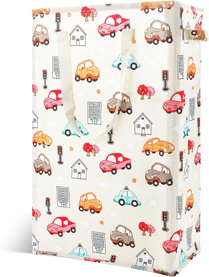 Odonata Slim Laundry Hamper Handles Collapsible Laundry Basket Thin Dirty Clothes Basket Narrow Laundry Bag Foldable Dirty Hamper 48L (Car)