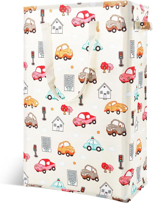 Odonata Slim Laundry Hamper Handles Collapsible Laundry Basket Thin Dirty Clothes Basket Narrow Laundry Bag Foldable Dirty Hamper 48L (Car)