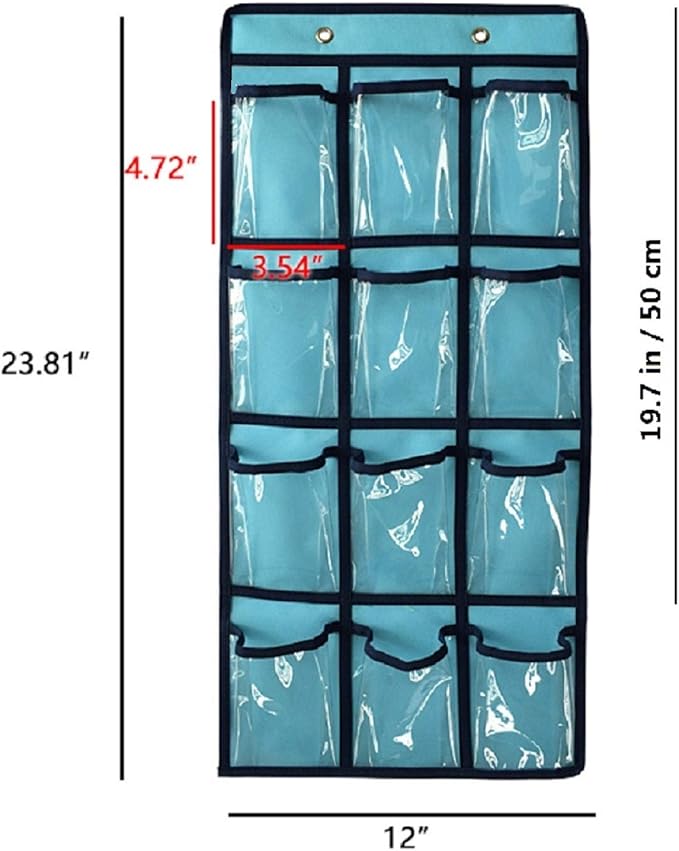 NIMES Hanging Closet Underwear Sock Jewelry Storage Over The Door Classroom Cell Phone Calculator Organizer Clear Pockets (BLUE-12 & 9 POCKETS PACK)