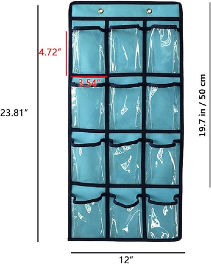 NIMES Hanging Closet Underwear Sock Jewelry Storage Over The Door Classroom Cell Phone Calculator Organizer Clear Pockets (BLUE-12 & 9 POCKETS PACK)