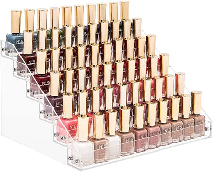Benbilry 6 Tiers Acrylic Nail Polish Organizer 72 Bottles Essential Oil Stand Clear Holder Sunglasses Eyeglasses Display Makeup Organizer(6 Tiers)