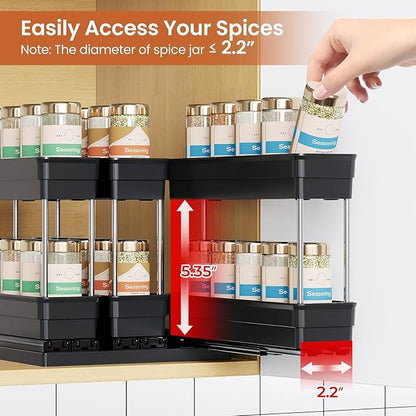 Mystozer Pull Out Spice Rack Organizer for Cabinet, Slide Out Spice Racks Organizer, Easy to Install Spice Cabinet Organizers, 2.3''Wx10.66''Dx8.11''H, 3 Packs - 2 Tiers (Black)