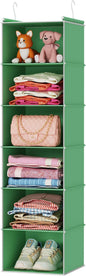 MAX Houser 6-Shelf Hanging Closet Organizer, Hanging Storage Shelves with 2 Sturdy Hooks Space-Saving for Bedroom, Foldable (Green)