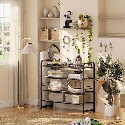 Standard Shoe Rack 4-Tier 32.5 Inches Wide, Free Standing Shoe Organizer for Indoor Outdoor | Adjustable Heavy-Duty Metal Shelf Ideal for Home Entryway Closet & Garage Balcony | Black