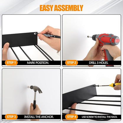3 Pack Metal Wall Mounted Boot Rack, Sturdy Alloy Steel, Rust Resistant, Accommodates All Types of Boots, Holds 3 Boots Each, Organizes and Dries Footwear, Easy Installation