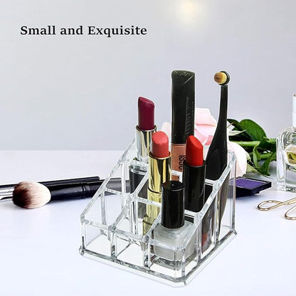Clear Acrylic Lipstick Lip Gloss Organizer 9 Slots Small Comestic Display Holder for Nail Polish Essential Oil