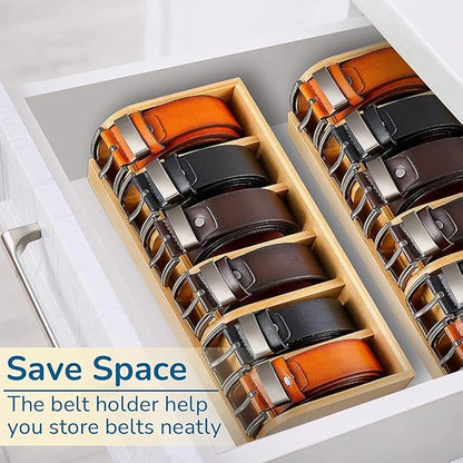 Wood Belt Organizer, 6 Grids Belt Rack, Belt Storage Holder for The Closet and Drawer, Belt Storage Organizer and Displayer, Belt holder Storage Organizer for Men Women