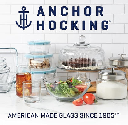 Anchor Hocking 12 Piece Glass Storage Containers with Lids (6 Glass Food Storage Containers & 6 Navy Blue SnugFit Lids) (Pack of 2)