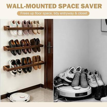 3 Pcs Wall Mounted Shoe Rack, 30 Inch Wall Mounted Shoes Storage Organizer Space Saving for Mudroom Entryway Closet