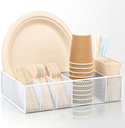 Utensil Caddy for Party - Paper Plate Holder,Utensil Silverware Caddy Utensil Holder Paper plate Organizer with 6 Compartments for Party, Camping, Picnic