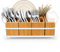 Bamboo Utensil Caddy with Handle - 5 Compartment Silverware Holder for Party & Kitchen Countertop - Removable Wooden Flatware Organizer for Picnic, BBQ, Buffet, RV & Outdoor Dining