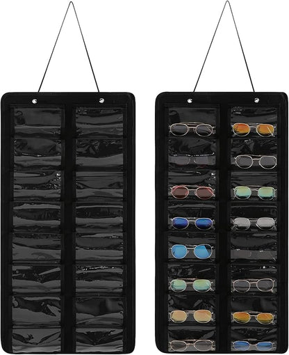 Sunglasses Organizer Storage - 16 Slots Glasses Storage Wall Pocket Display Hanging on Door, Eyewear Display, Dust-Proof (Black, Dust-Proof)